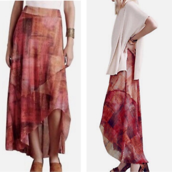 Anthropologie Dresses & Skirts - NWOT Anthropology Weston Red Orange Boho Asymmetrical Comfy Flowy Long Skirt